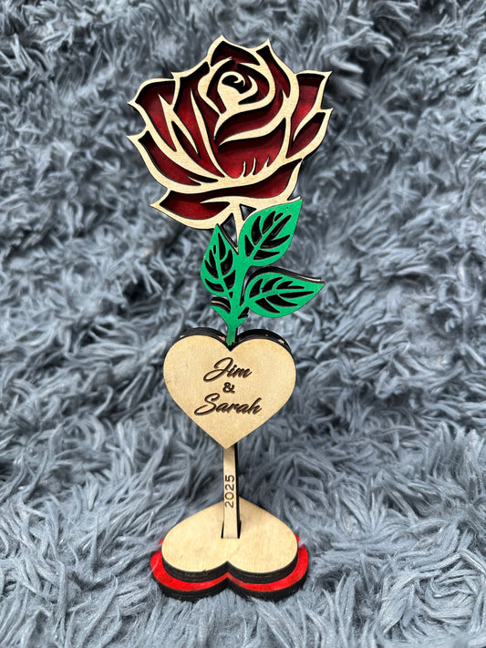 Valentines Personalized Wooden Rose