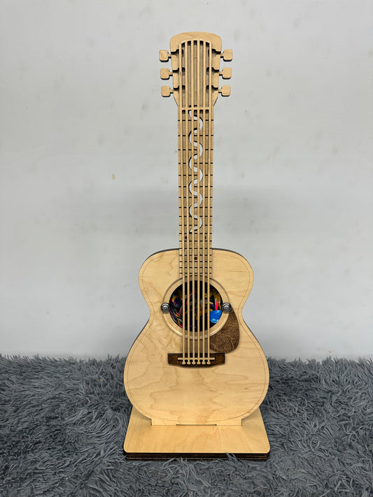 30” guitar wood coin locking bank